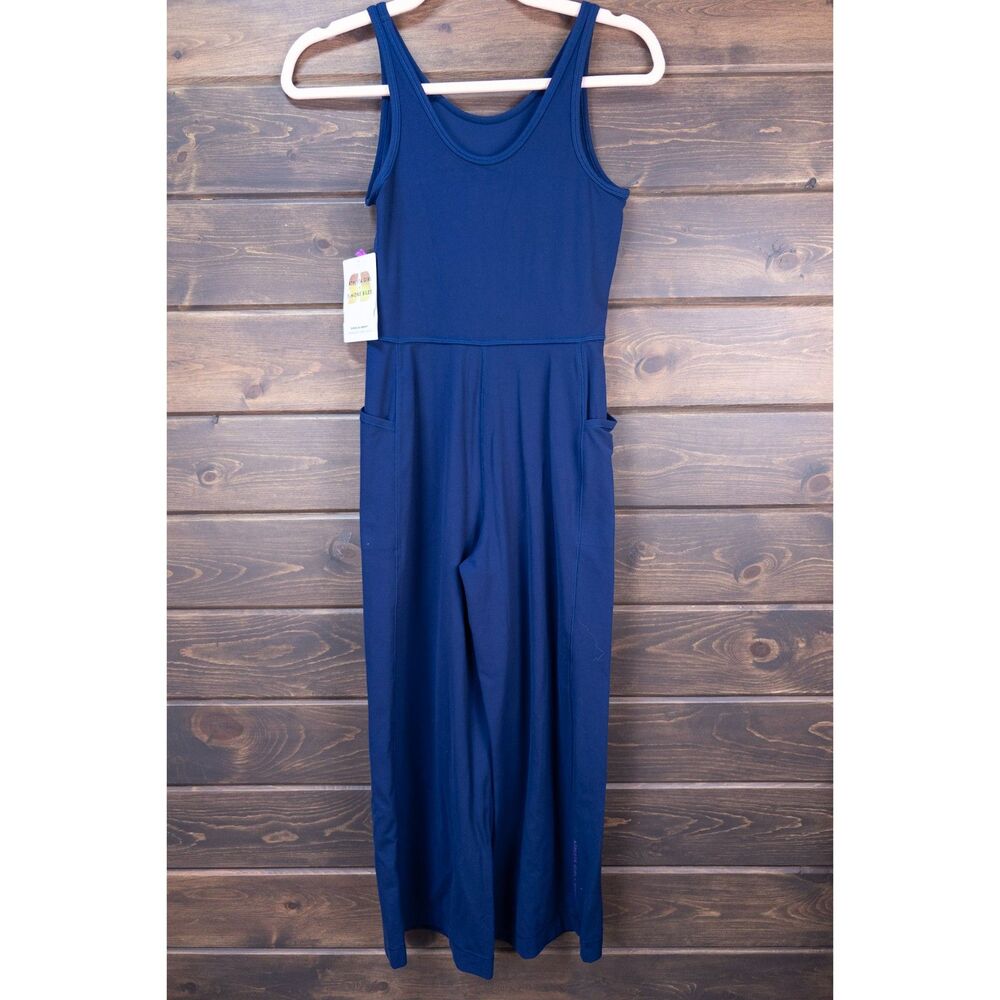 Athleta Girl Simone Biles Wide Leg Jumpsuit Navy Blue Size Large 12 NWT